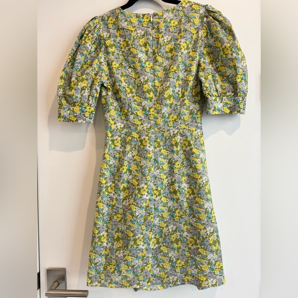 Urban Revivo Petra Yellow Retro Floral Wrap Puff Sleeve Mini Dress - Picture 2 of 6